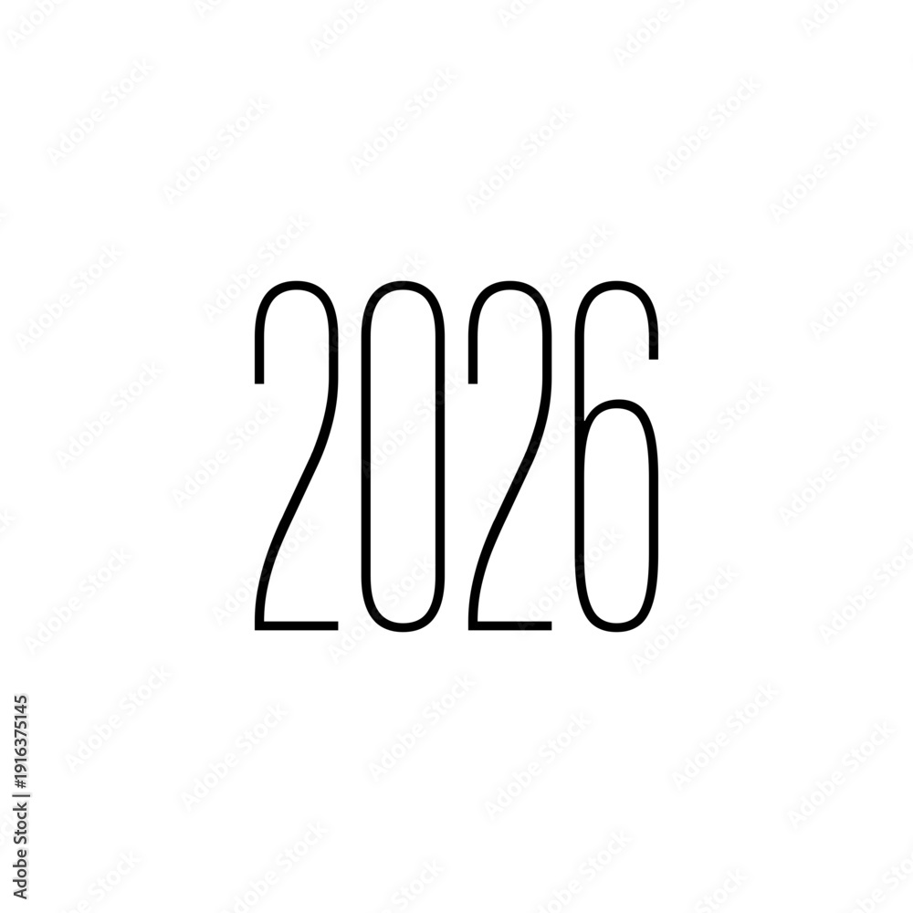 Obraz premium Year 2026 number in tall condensed font. Simple black 2026 date with elongated typography. Minimalist vertical narrow 2026 year sign