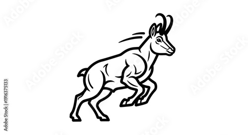 Stylized Black and White Illustration of a Chamois Jumping