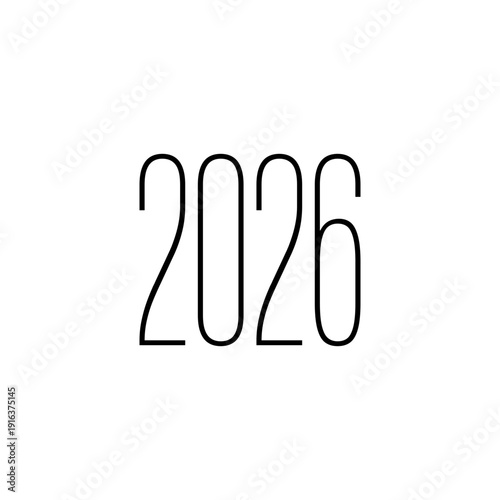 Year 2026 number in tall condensed font. Simple black 2026 date with elongated typography. Minimalist vertical narrow 2026 year sign