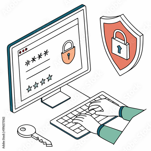 A computer screen with a login form and a shield with a lock on it