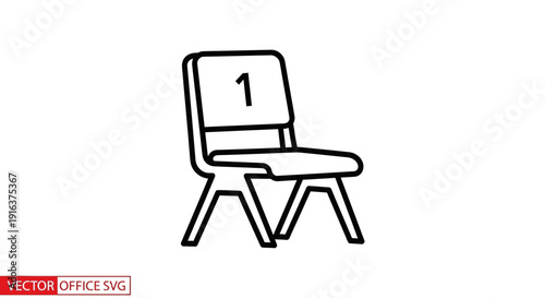 Simple Line Art Icon of a Chair Number 1, Vector Office SVG