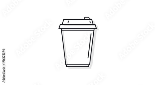 Simple Line Art Icon of a Disposable Coffee Cup with Lid, Minimalist Design