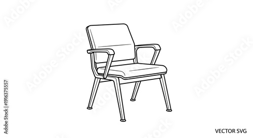 Simple Line Drawing of a Modern Armchair with Metal Frame and Upholstered Seat