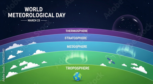 World meteorological day illustration of earth's atmospheric layers