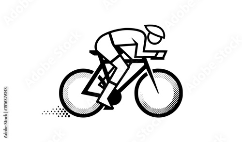 Minimal Cyclist Racing Icon Black and White Sports Vector Isolated
