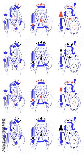 Dame roi et valet de cœur trèfle carreau Pique enseigne carte à jouer jeu de société couleur et noir