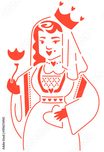 Dame de cœur enseigne carte à jouer jeu de société monochrome rouge