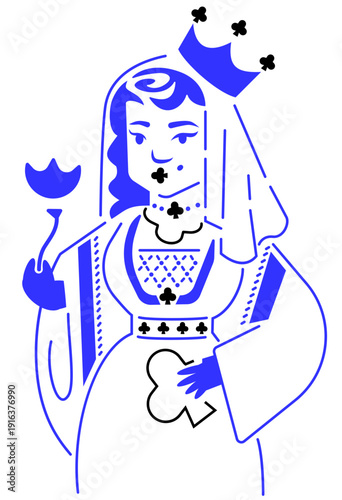 Dame de Trèfle enseigne carte à jouer jeu de société couleur et noir