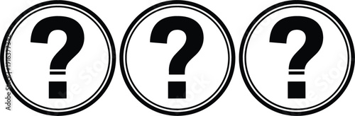 Question mark icons in circular frames mystery help support FAQ symbol set black vector illustration