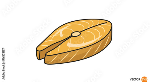 Raw salmon steak, healthy food, omega 3, seafood, isolated on white background, cartoon style