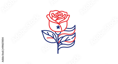 Red and Blue Rose with Star and Stripes