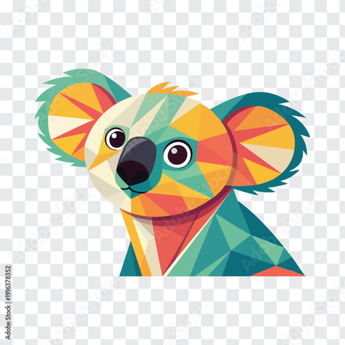Vibrant colorful koala portrait with geometric patterns