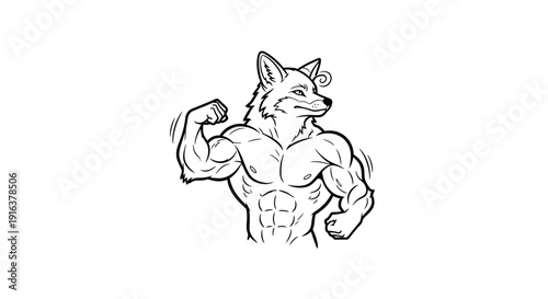 Muscular Fox Bodybuilder Flexing Biceps Cartoon