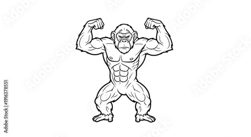 Muscular Gorilla Flexing Biceps, Strong Primate Bodybuilder, Fitness Motivation