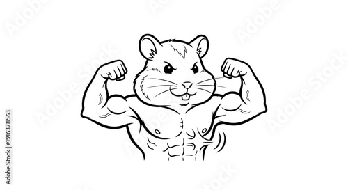 Muscular Hamster Flexing Biceps, Cartoon Style, Fitness Motivation