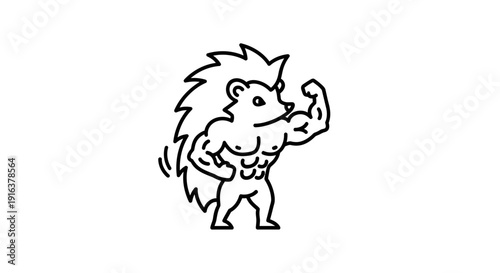 Muscular Hedgehog Flexing Biceps, Funny Cartoon Character, Strong Animal Icon