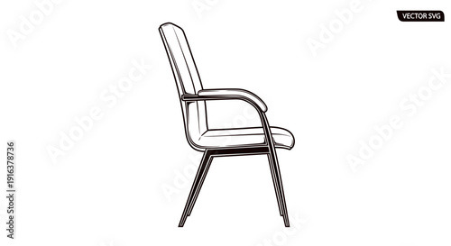 Modern Armchair Sketch, Side View, Minimalist Office Furniture Design