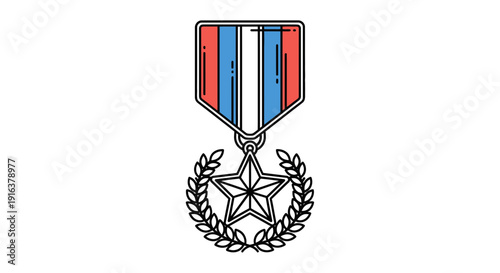 Military Medal with Star and Laurel Wreath, Award Ribbon