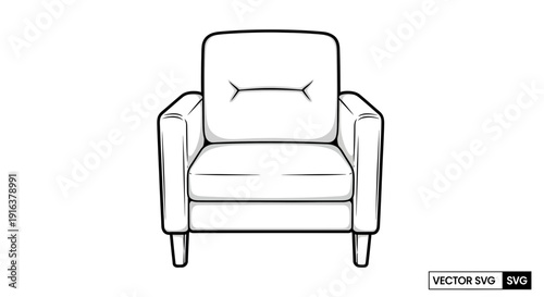 Minimalist Armchair Icon, Vector Illustration of a Modern Single Seat Sofa