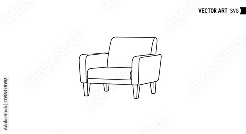 Minimalist Armchair Line Art Icon, Modern Furniture Vector Illustration