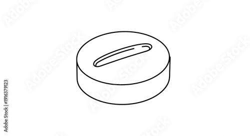 Minimalist Isometric Line Art of a Pill or Tablet with a Slot