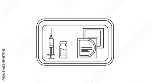 Medical Syringe and Vial with Bandages on Tray - Healthcare and Vaccination Concept
