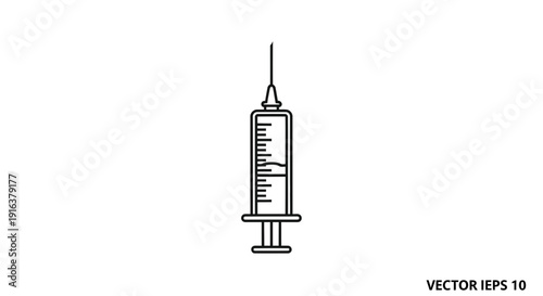 Medical Syringe Icon with Needle and Liquid, Healthcare and Medicine Symbol