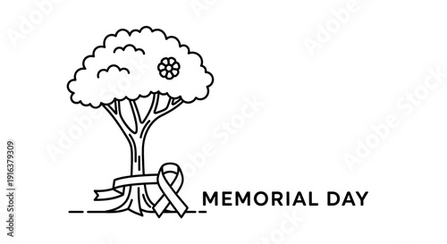 Memorial Day Tree Symbol with Ribbon and Text