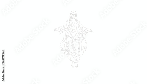 Jesus Christ Ascending to Heaven, Religious Line Art Illustration