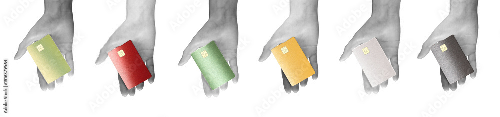 custom made wallpaper toronto digitalHands holding colorful bank cards isolated background. Credit debit payment finance concept. Shopping transaction business idea..