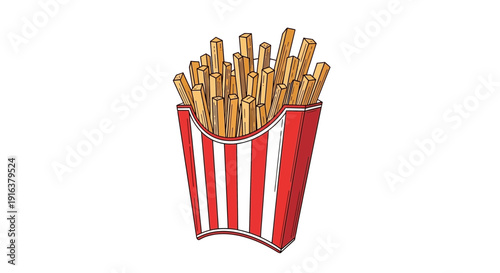 Hand-drawn illustration of french fries in a red and white striped carton, isolated on white background.