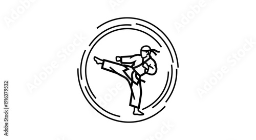 Karate Kick Icon: Dynamic Martial Arts Silhouette in Circular Emblem