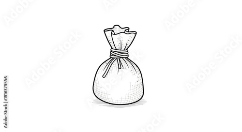 Hand-drawn sketch of a closed drawstring money bag, symbolizing wealth and savings