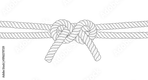 Heart knot tied with rope, symbolizing love, connection, and unity on a white background.