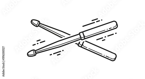 Drumsticks Crossed, Dynamic Motion, Black and White Illustration, Music Concept