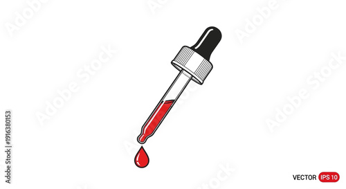 Dropper with Red Liquid and Falling Drop, Medical, Science, Health, Abstract Concept