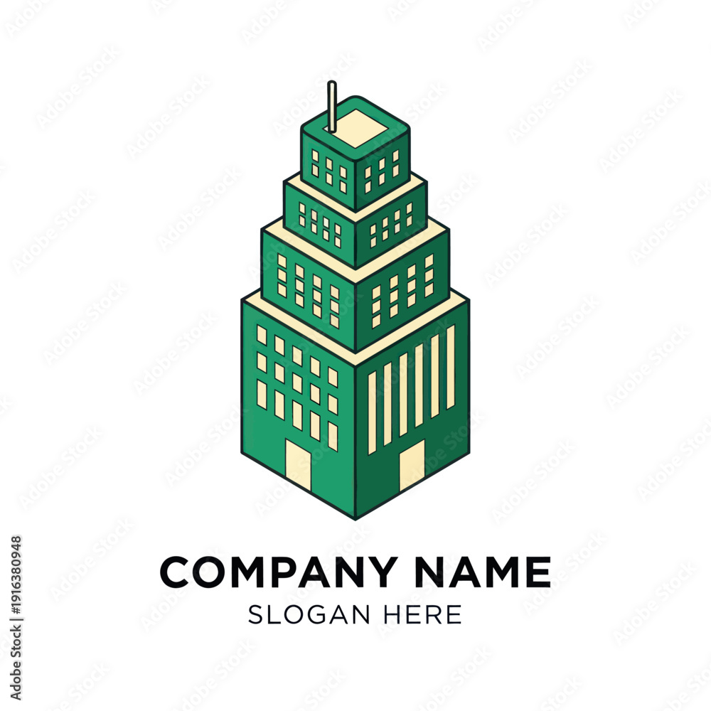 Fototapeta premium Green Modern Office Building Illustration Design.