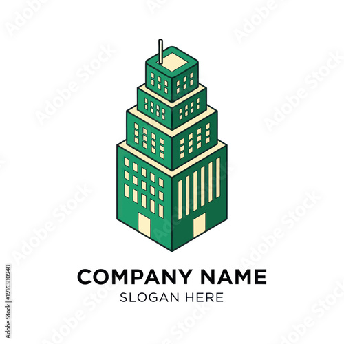 Green Modern Office Building Illustration Design.