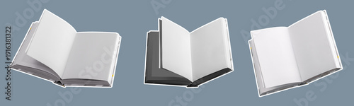 Wallpaper Mural Open empty books arranged isolated background. Blank pages composition concept education knowledge learning theme. Minimal layout, academic literature idea.. Torontodigital.ca