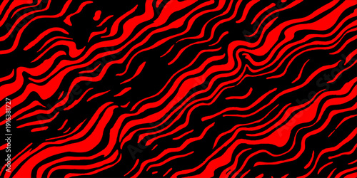 Seamless tiger skin pattern design with orange animal fur texture and wavy decorative lines for a vintage fabric wallpaper tile