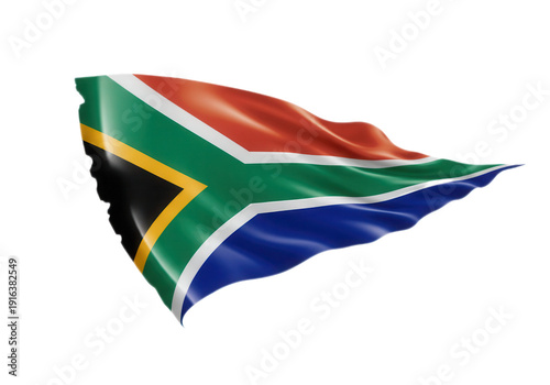 Waving south african flag with detailed fabric texture and vibrant colors isolated on transparent background representing national pride and patriotism