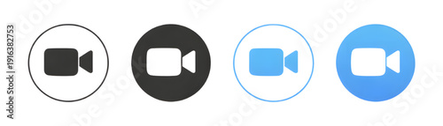 Video Camera Icon Set in Black Gray and Blue Circle Styles Isolated on Transparent Background Modern Media Recording Symbol Collection