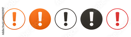 Warning and Alert Icons Set – Exclamation Mark Symbols in Circular Outline and Solid Style