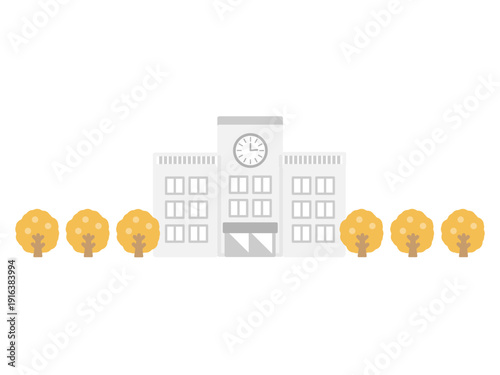 秋の学校校舎　イラスト