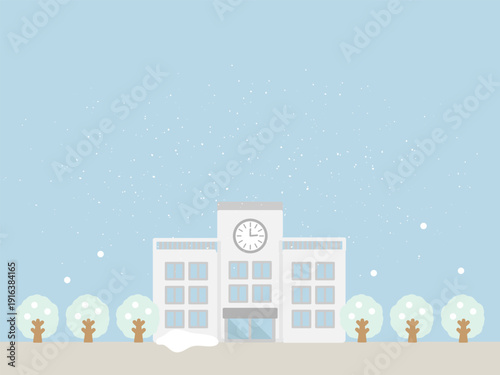 冬の学校の風景　イラスト