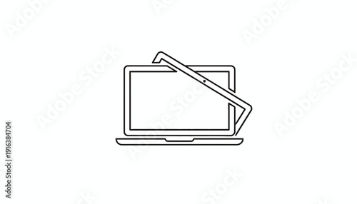 Broken Laptop Screen Icon, Technology Damage Concept, Minimalist Line Art