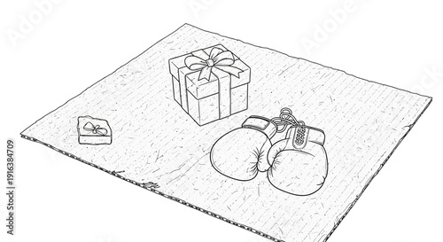 Boxing Gloves and Gift Box on Slate: The Gift of Sport, Competition, or Training