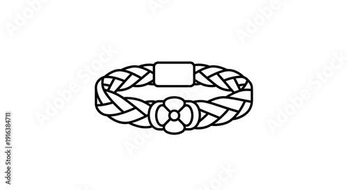 Braided bracelet with flower charm and magnetic clasp, line art illustration