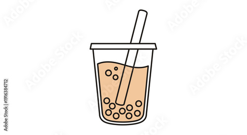 Bubble Tea Icon: Simple Line Art of a Tapioca Drink with Straw