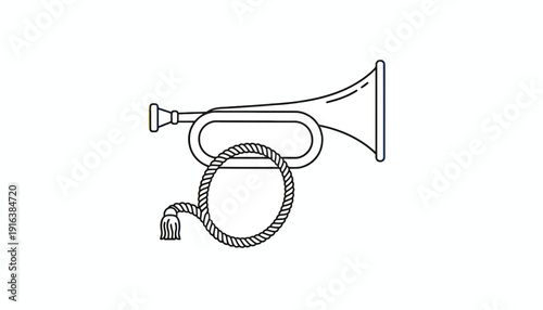 Bugle Musical Instrument Line Art Illustration with Tassel